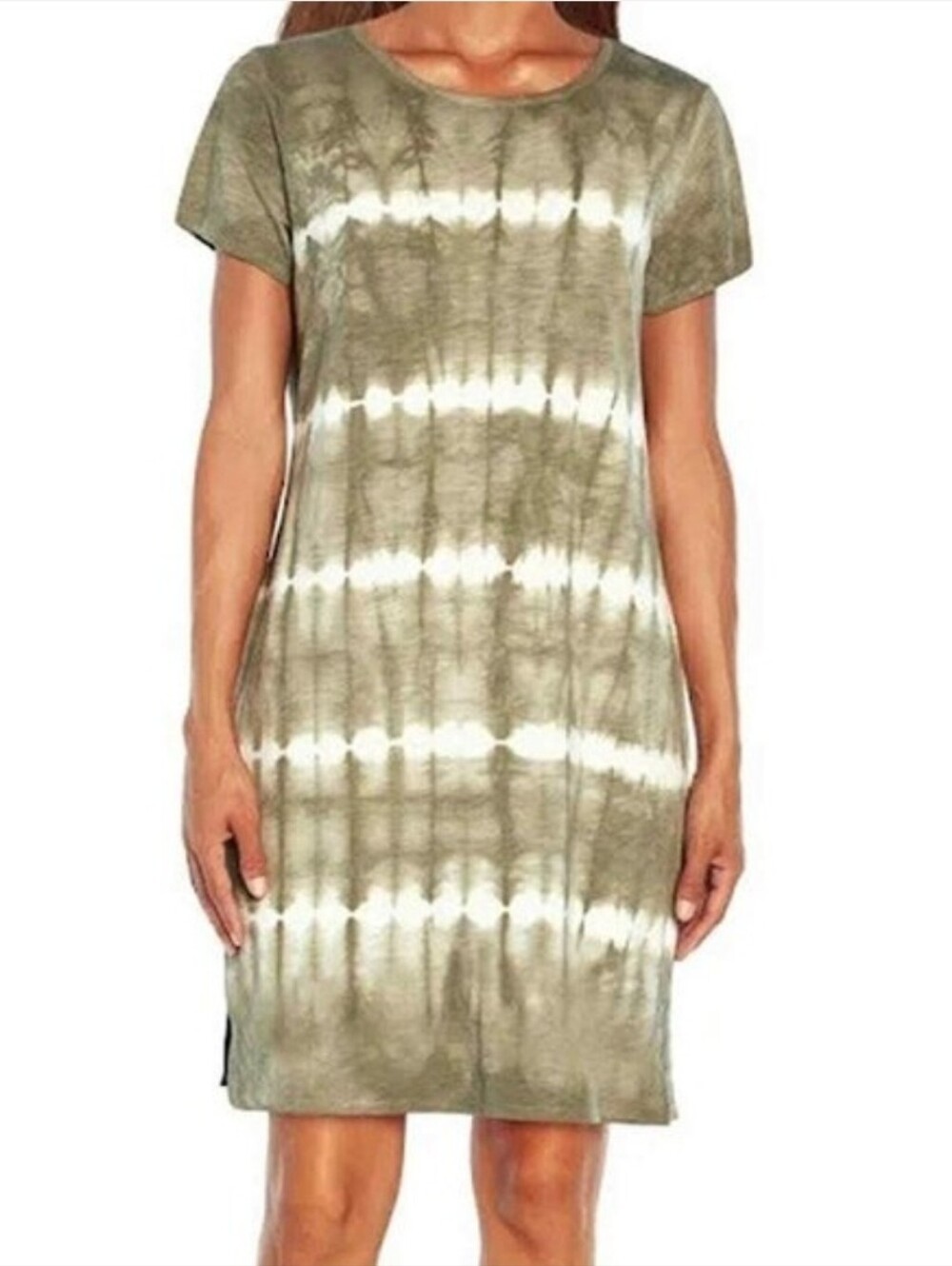GAP Olive and White Tie-Dye Midi T-Shirt Dress